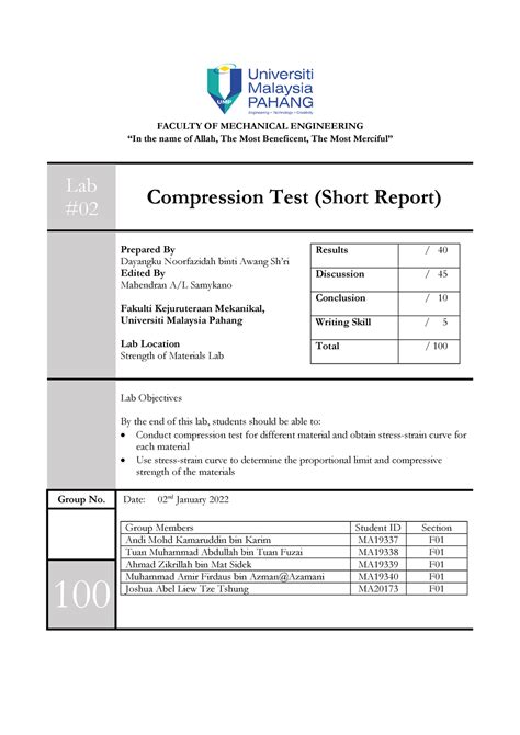 Lab Report Compression Test 